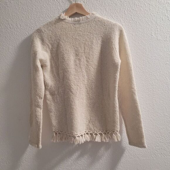 J McLaughlin Sweater Women's XS Alpaca Merino Wool Blend Metallic Thread Fringe - Picture 2 of 7